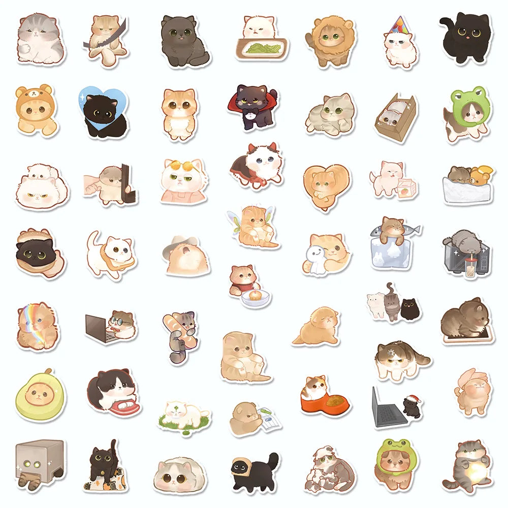 10/30/50PCS Cute Cartoon Cat Kawaii Stickers Decal DIY Phone Skateboard Notebook Suitcase Fridge Bike Car Graffiti Kids Toy Gift