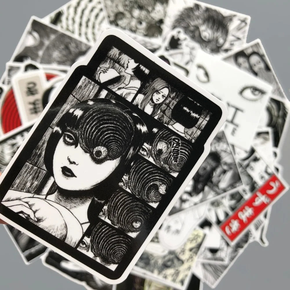 10/21/56Pcs Horror Comic Fujiang Black and White Thriller Horror Style Toy Sticker Luggage Trolley Laptop Sticker Doodle Sticker