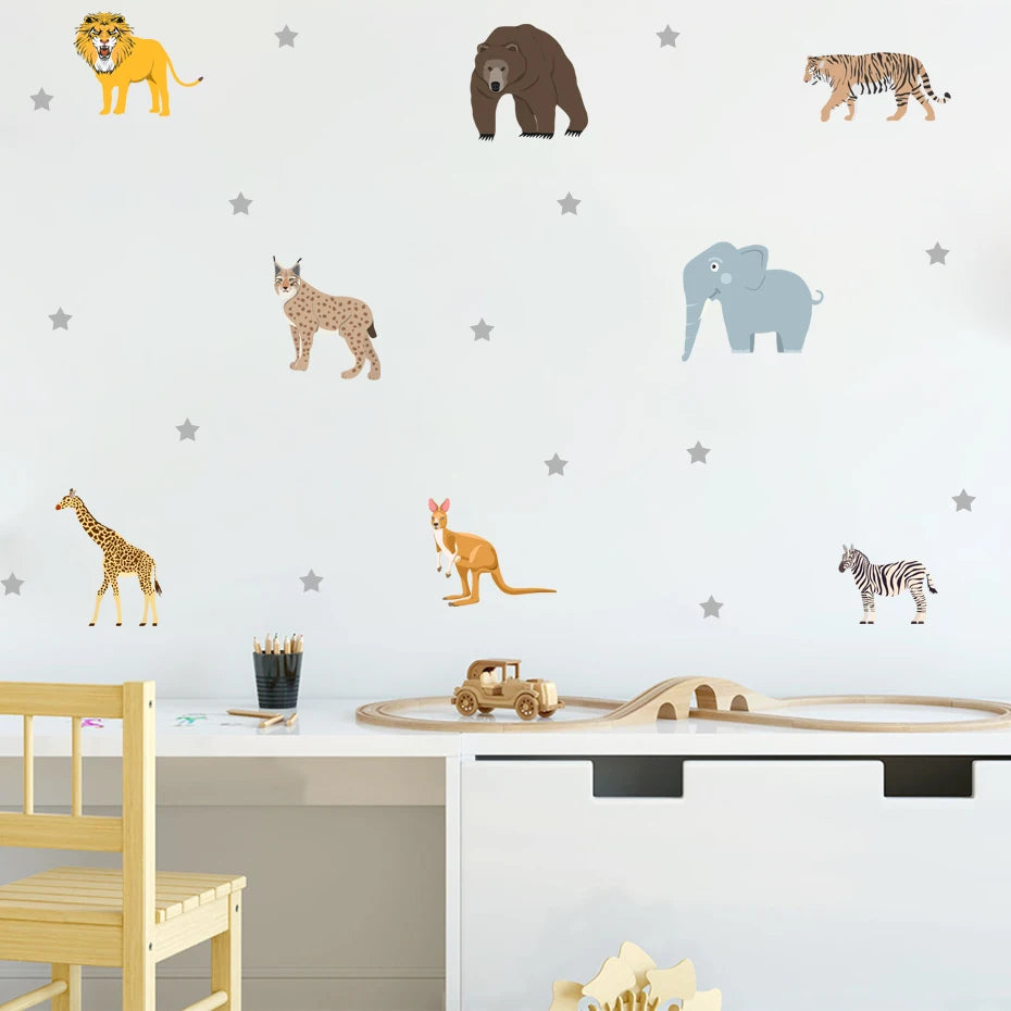 Cartoon African Animal Wall Stickers for Kids Nursery Decor Removable PVC Decals