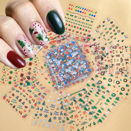 30pcs Christmas Nail Stickers: Snowman, Santa, Deer 3D Decals