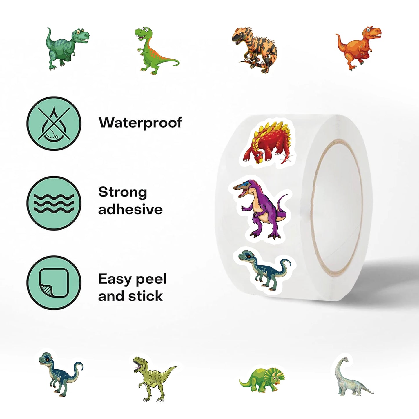 500pcs Cute Dinosaur Pattern Reward Encouragement Sticker Roll for Kids Motivational Stickers with Cute Animals for Students