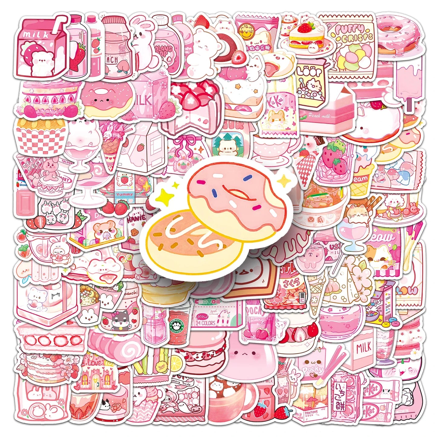 103Pcs Cute Pink Food Waterproof Vinyl Stickers for Skateboard Snowboard
