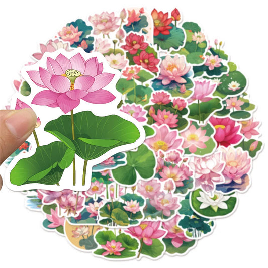 50 Lotus Flower Stickers Waterproof Decals for Scrapbooking