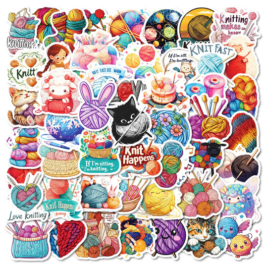 50pcs Cartoon Knitted Yarn Ball Graffiti Stickers for Helmet Wall DIY Decoration