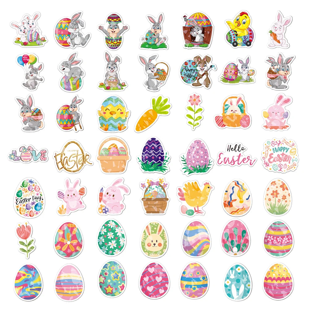 10/30/50/100PCS Cute Easter Egg Rabbit Holographic Laser Cartoon Stickers DIY Phone Notebook Laptop Luggage Fridge Decals Toys