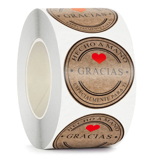 50-500pc 1inch Round Natural Kraft Gracias Handmade Heart Thank You Stickers For Gift Baking Package Adhesive Sticker Seal Label