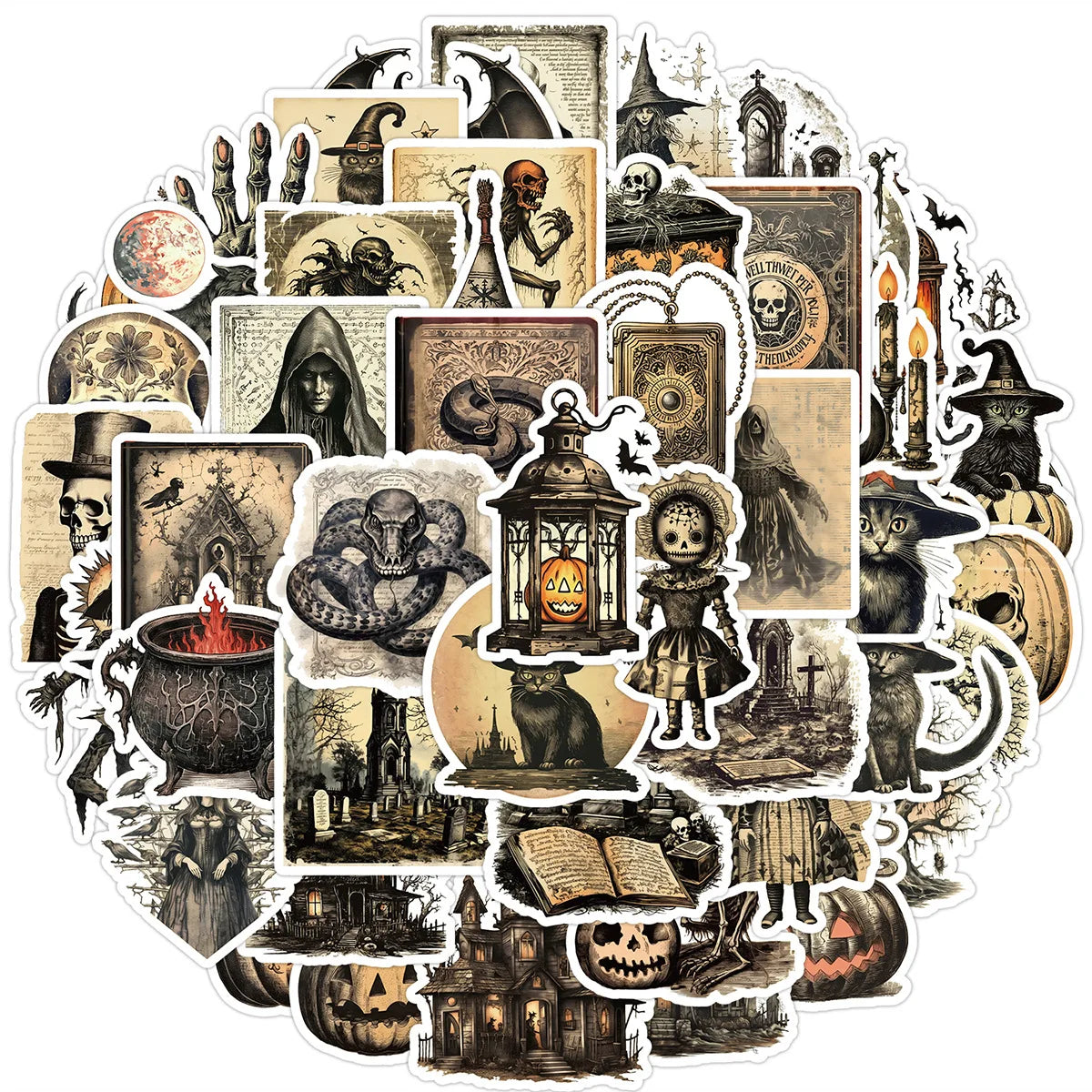 50PCS Retro Horror Halloween Stickers Waterproof Decals