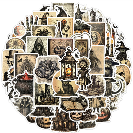 50PCS Retro Horror Halloween Stickers Waterproof Decals