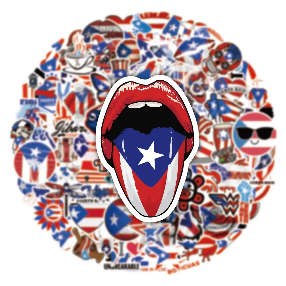 50/100pcs Puerto Rico National Flag Stickers for Suitcase Skateboard Guitar Laptop Phone Decor Graffiti Waterproof Sticker Toys