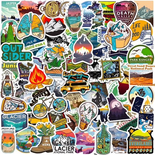Outdoor Travel Hiking Camping Stickers Decal Pack - Waterproof for Skateboard, Laptop, Motorcycle, Guitar, Phone, Car