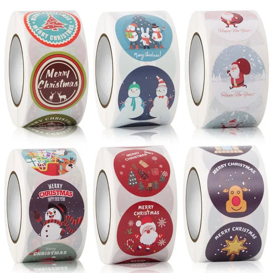 500/rolls Stickers Merry Christmas roll Self-Adhesive Label Sealing Decorative Stickers Office Stationery