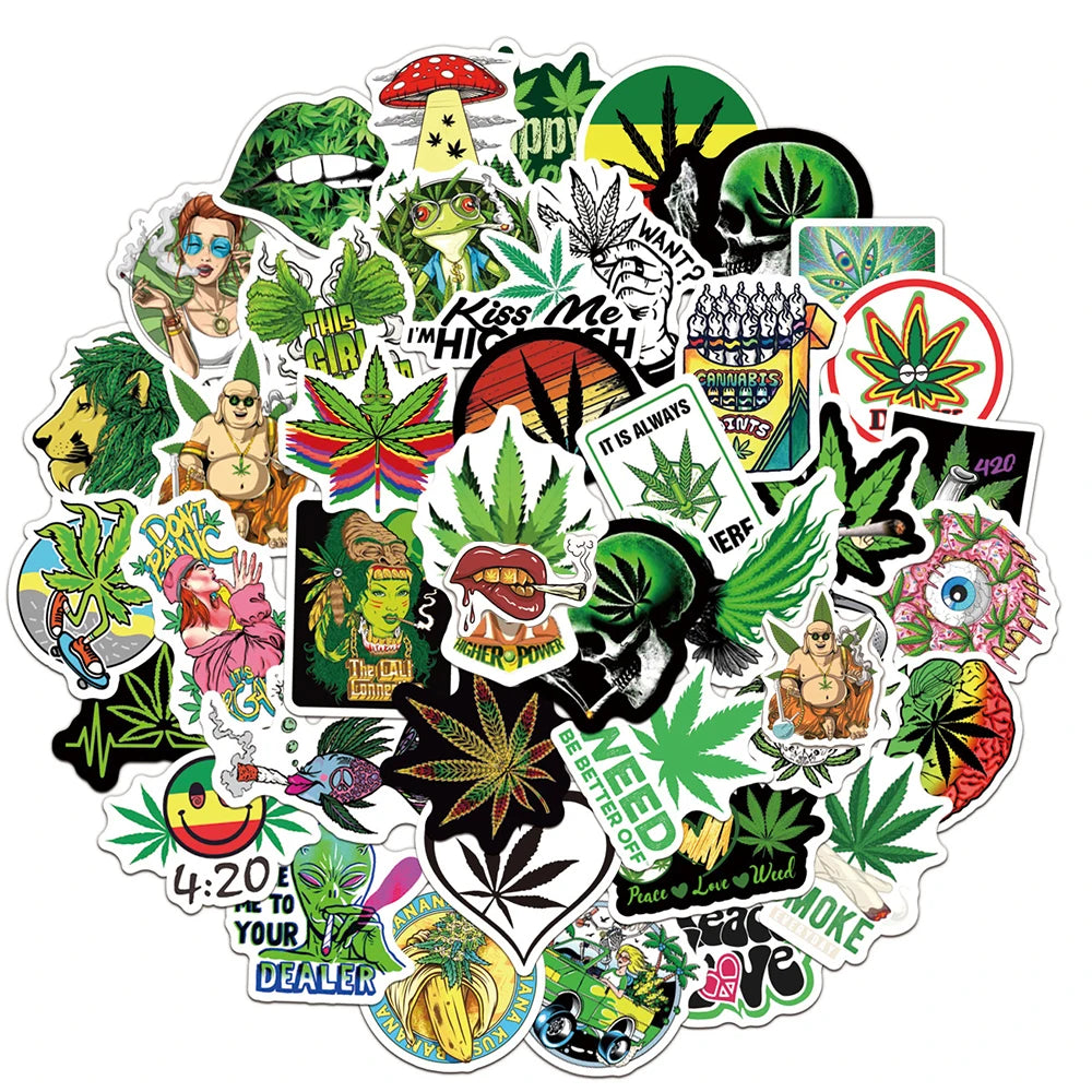 10/30/50/100PCS Funny Characters Leaves Weed Smoking Graffiti Stickers Car Travel Luggage Guitar Laptop Waterproof Cool Sticker