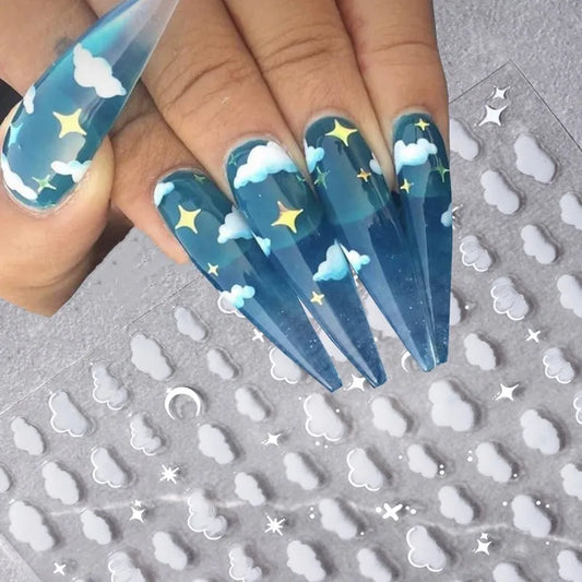3D Cloud Moon Nail Stickers - Ultra Thin Self-Adhesive Decals