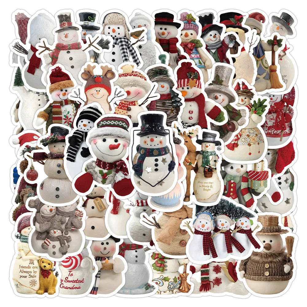 10/30/50PCS Cute Snowman Stickers Christmas Decoration Gift DIY Notebook Laptop Phone Bike Fridge Waterproof Cartoon Decals Toys