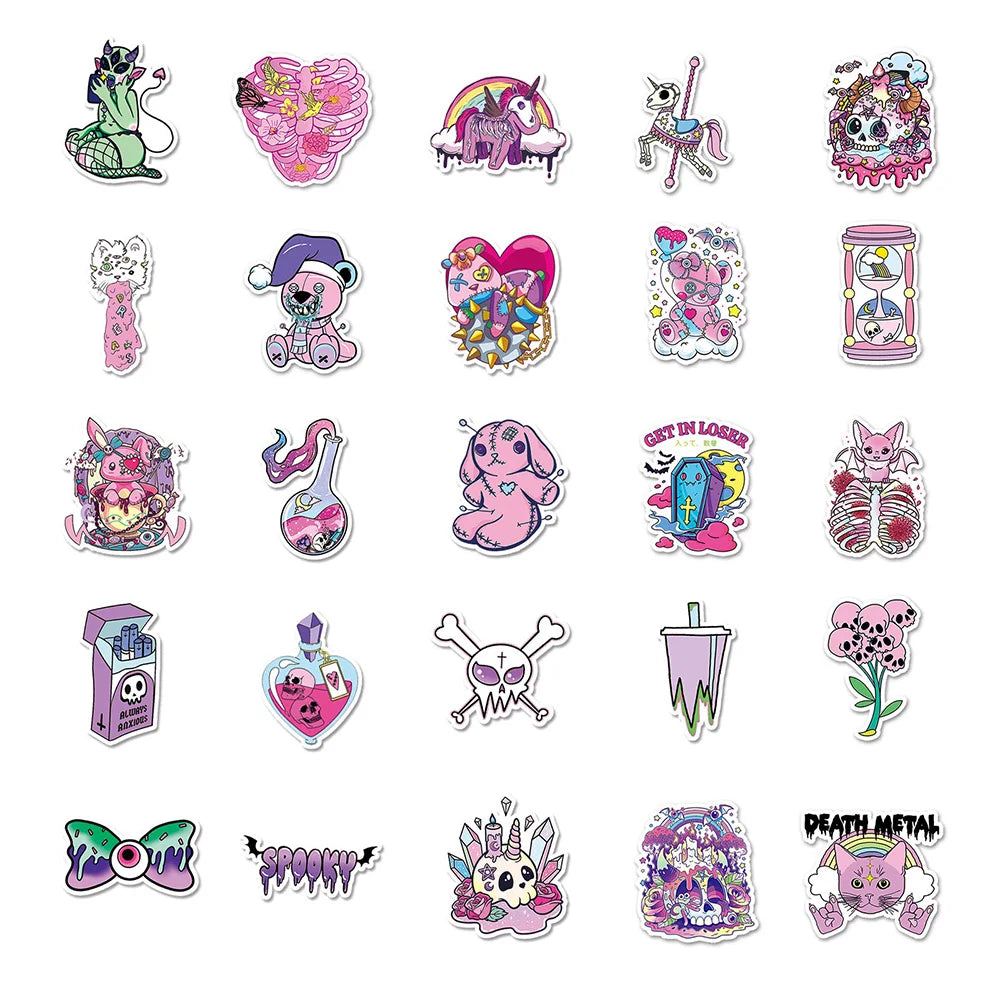 10/30/50PCS Cute Gothic Halloween Skull Magic Stickers DIY Laptop Luggage Skateboard Graffiti Decals Sticker for Kid Toys