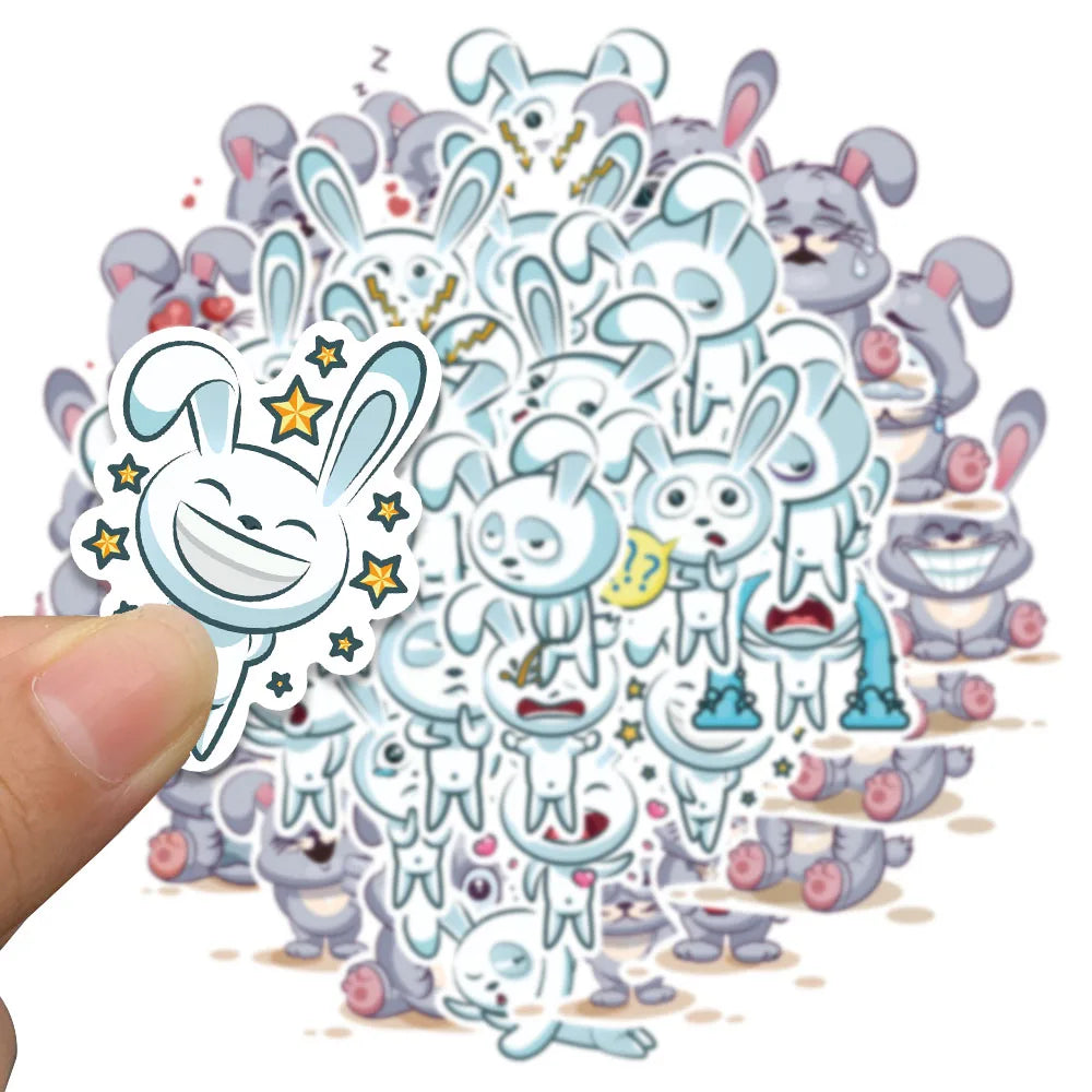 37pcs Funny Cute Cartoon Rabbit Meme Stickers For Luggage Guitar Phone Waterbottle Waterproof Graffiti Laptop Decals Kids Toy