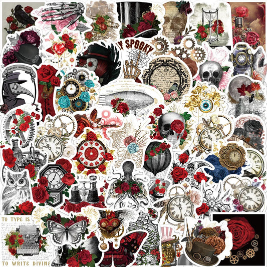 Steampunk Skull Rose Stickers Gothic Decals Waterproof for Skateboard Laptop Motorcycle