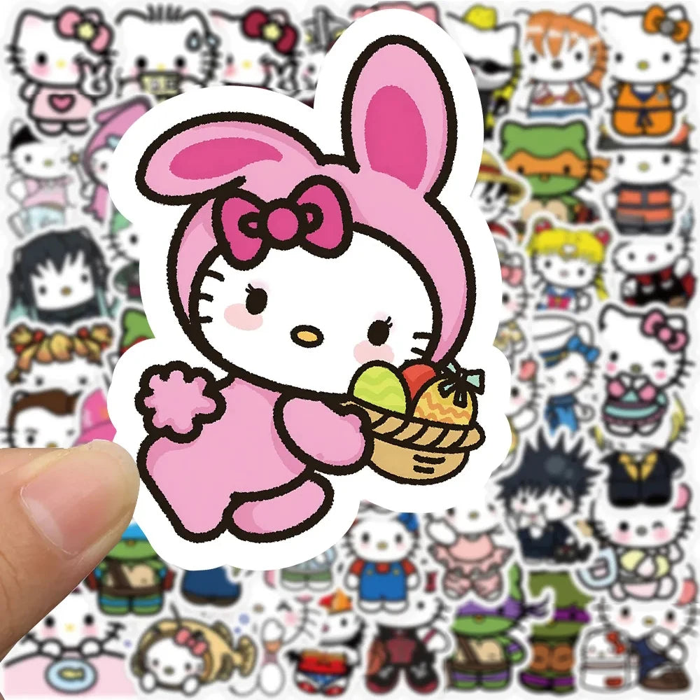 10/30/50/104pcs Hello Kitty Sanrio Stickers Kawaii Cartoon Kids Girls Sticker Toy DIY Phone Laptop Guitar Anime Graffiti Decals