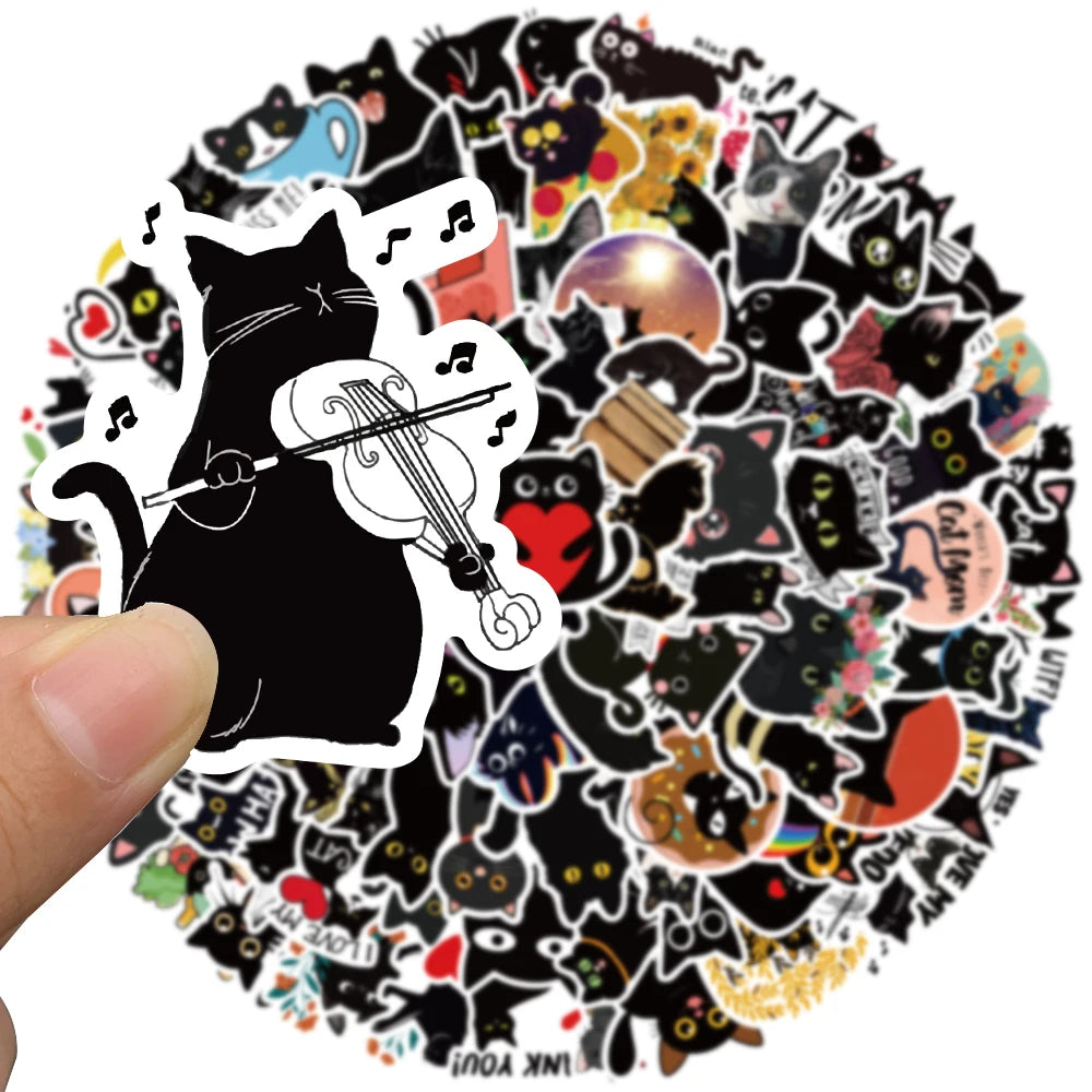 50/100pcs Cute Cartoon Black Cat Animal Stickers For Kids Waterproof Graffiti Phone Guitar Water Bottle Laptop Decals