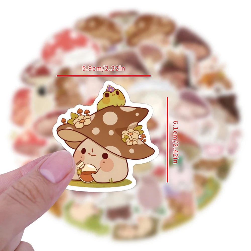 10/30/60pcs Retro Cute Mushroom Cartoon Stickers Decals Laptop Suitcase Phone Guitar Scrapbook Decoration Sticker for Kids Toys