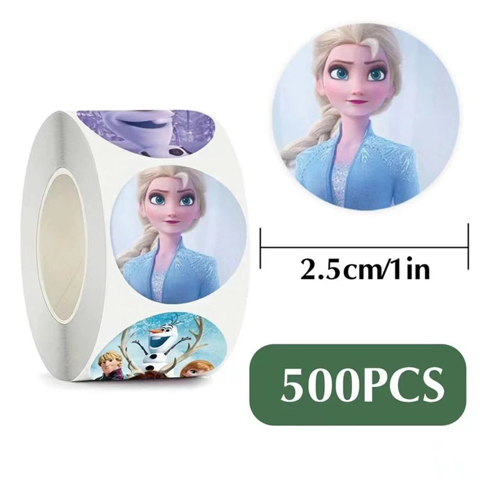 500pcs/roll Disney Movie Frozen Elsa Stickers Cute Cartoon Princess Kids Reward Sticker Toy Laptop Phone Luggage Sealing Decals