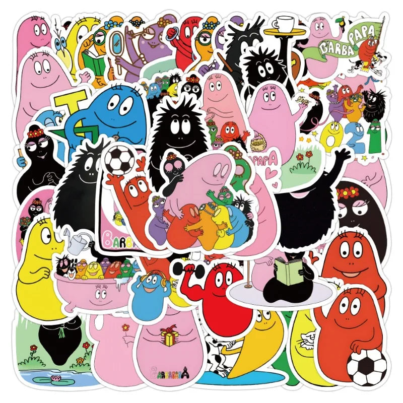 50pcs Barbapapa Stickers for Laptop, Phone, Car, Scooter, Water Bottle, Suitcase, Refrigerator, Stationery