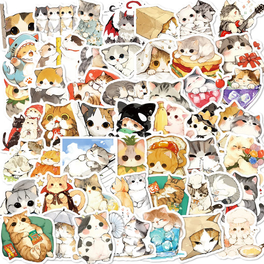 50Pcs Cute Kitty Cartoon Stickers for Helmet, Wall, DIY Decoration