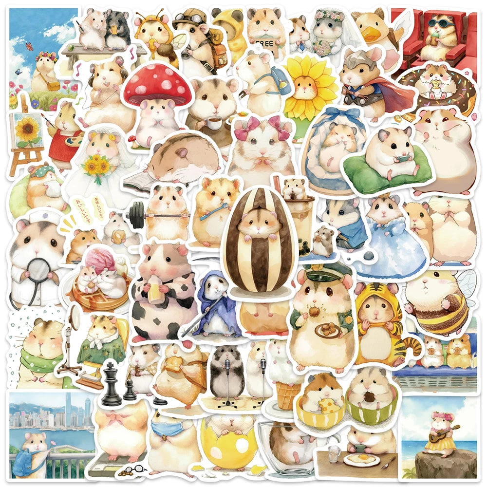 55PCS Kawaii Hamster Animal Stickers for Scrapbooking, Laptop, Guitar, Luggage, DIY Decals