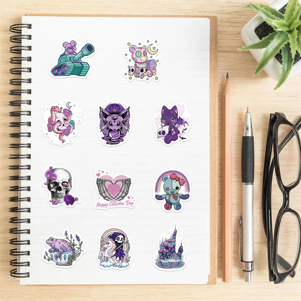 10/30/65PCS Cute Purple Gothic Halloween Skull Cartoon Sticker DIY Laptop Luggage Skateboard Graffiti Decals Fun for Toy Gift