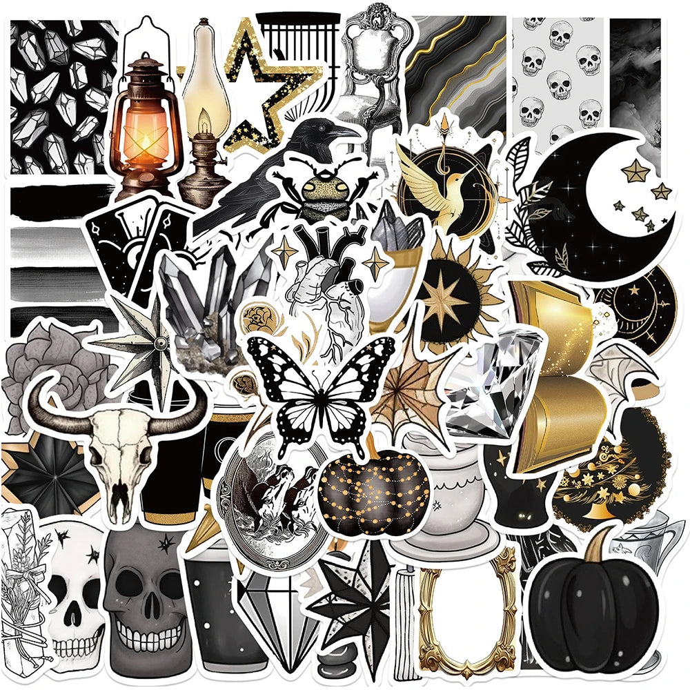 10/30/50pcs Black White Skull Stickers for Laptop, Phone, Guitar, Car, Fridge Decoration