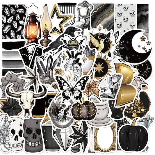 10/30/50pcs Black White Skull Stickers for Laptop, Phone, Guitar, Car, Fridge Decoration