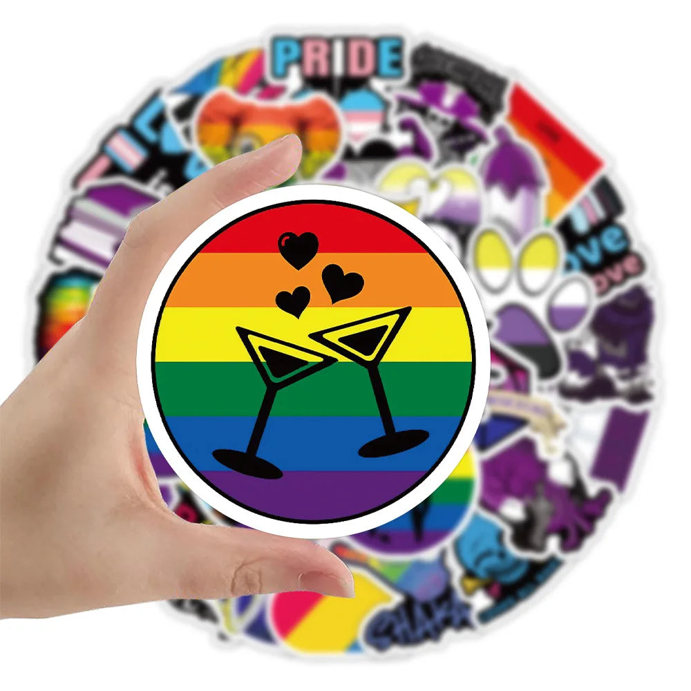 50Pcs/Set LGBTQ+ Rainbow Waterproof Removable Pvc Stickers for Wall Car Bike Laptop Scrapbook Sticker