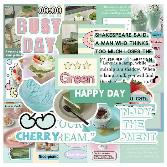 15PCS Green Cartoon Stickers PVC Waterproof Skateboard Notebook Graffiti