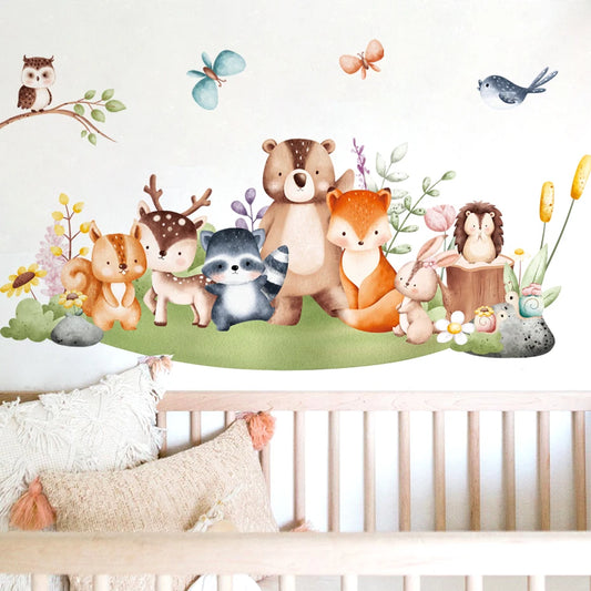 Watercolor Woodland Animals Wall Stickers for Kids Nursery Decor Removable Eco-friendly Decals