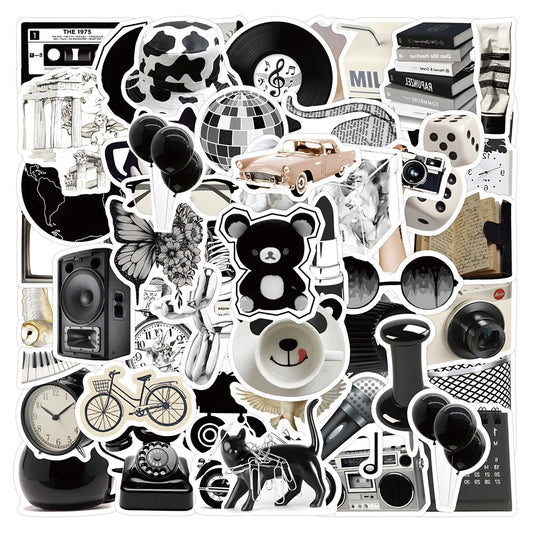 Cartoon Stickers Pack: Black White Decals for Laptop, Suitcase, Phone, Car, Kids Toys