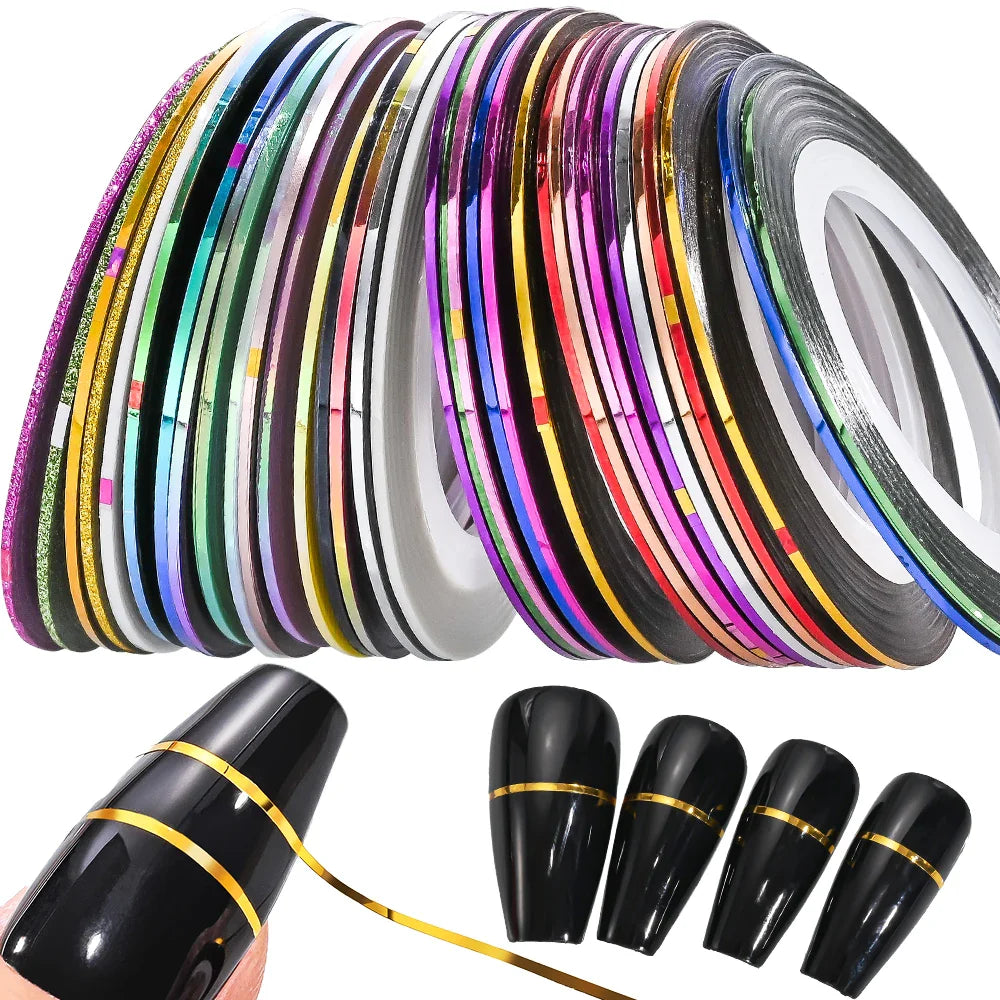 10pcs Gold/Silver Nail Striping Tape Holographic 3D Strips