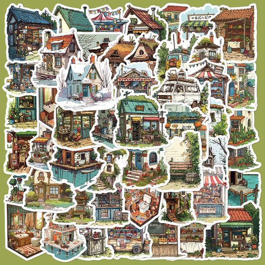 50pcs Cartoon Landscape Graffiti Stickers for Helmets, Walls, DIY Decor Wholesale