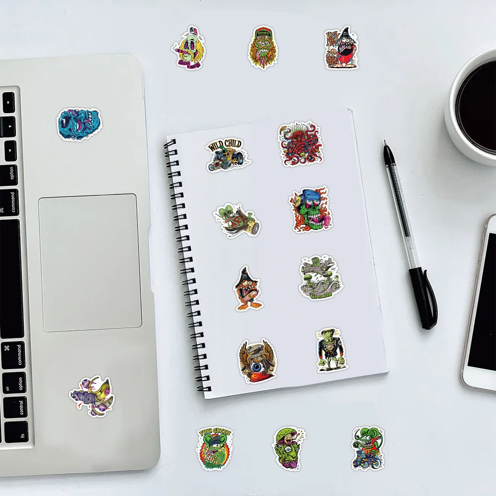 10/50PCS Funny Horror Liquid Monster Stickers Cool Graffiti Decoration DIY Skateboard Scrapbook Phone Laptop Car Decals Toys