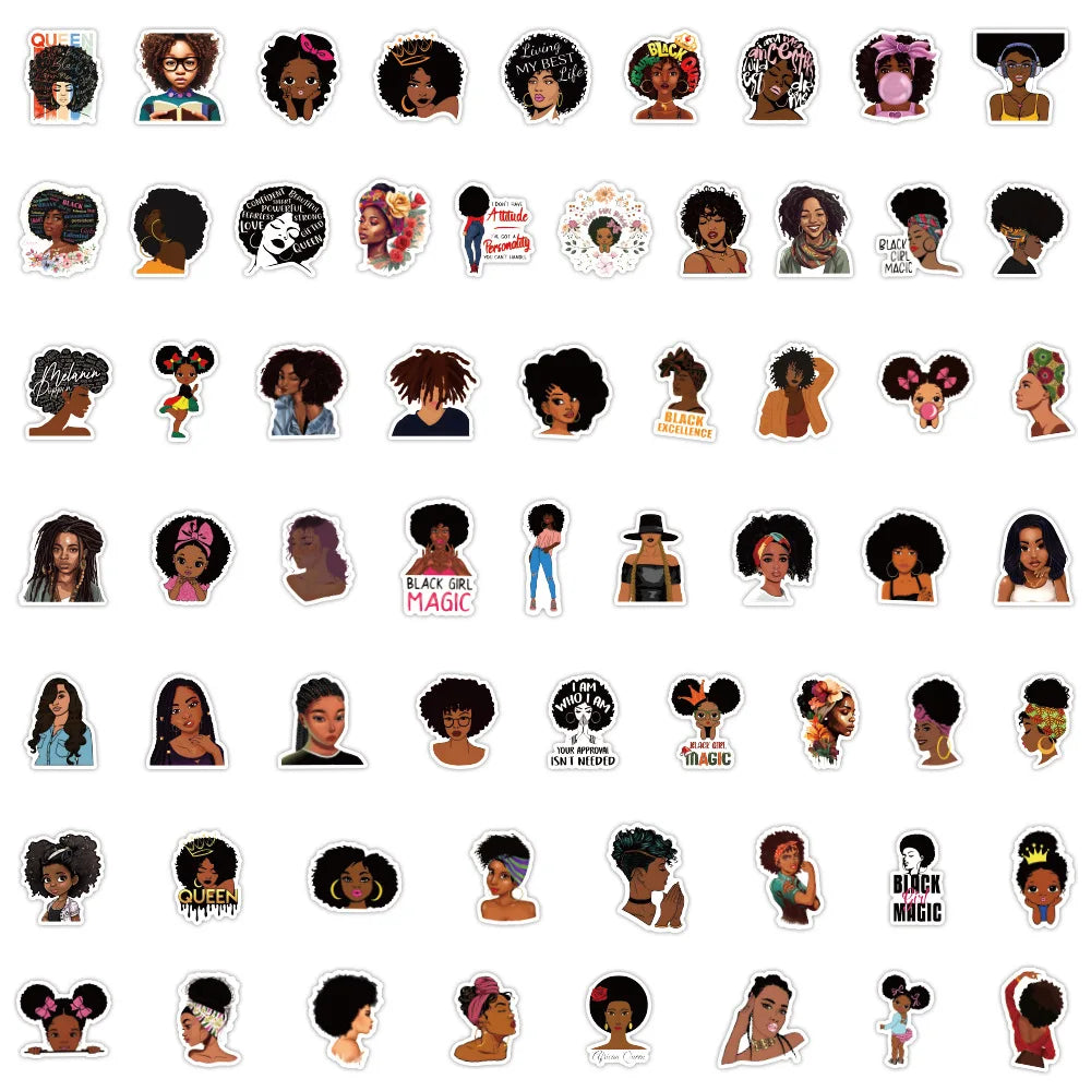 10/60Pcs Fashion Inspirational Black Girl Hot Melanin Poppin Sticker For DIY Luggage Laptop Skateboard Phone Decal Stickers