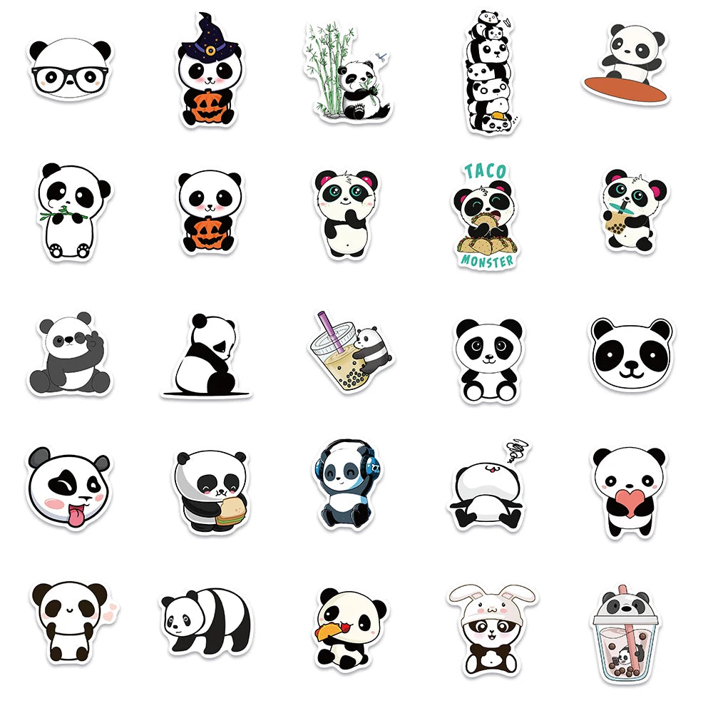 50pcs Cute Cartoon Animals Panda Stickers For Laptop Phone Luggage Guitar Decor Waterproof Graffiti Car Decals Kids Toy