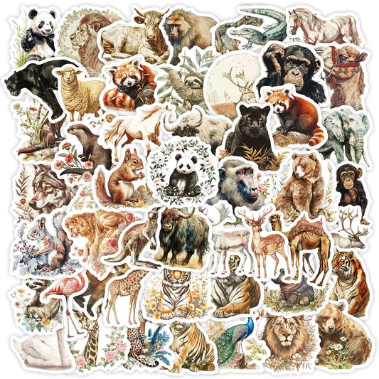 10/50pcs Cute Cartoon Africa Wild Animals Stickers Aesthetic Kawaii Vintage Decals DIY Skateboard Laptop Fridge Car Sticker Toy