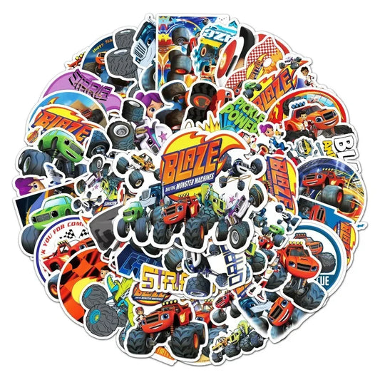 50pcs Blaze Monster Machines Stickers for Laptop, Phone, Scooter, Water Bottle, Suitcase
