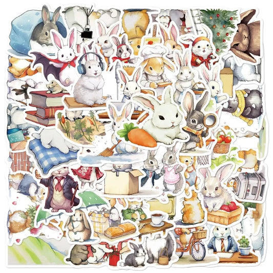 50pcs Bunny Cartoon Stickers for Luggage, Water Bottles, Phones, Laptops, Cars, Scooters, and More