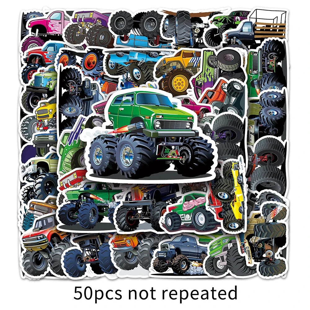 10/30/50PCS Monster Truck Stickers PVC Cool Graffiti Decals Kids Toy Cool Car Decals DIY Notebook Laptop Skateboard Luggage Bike