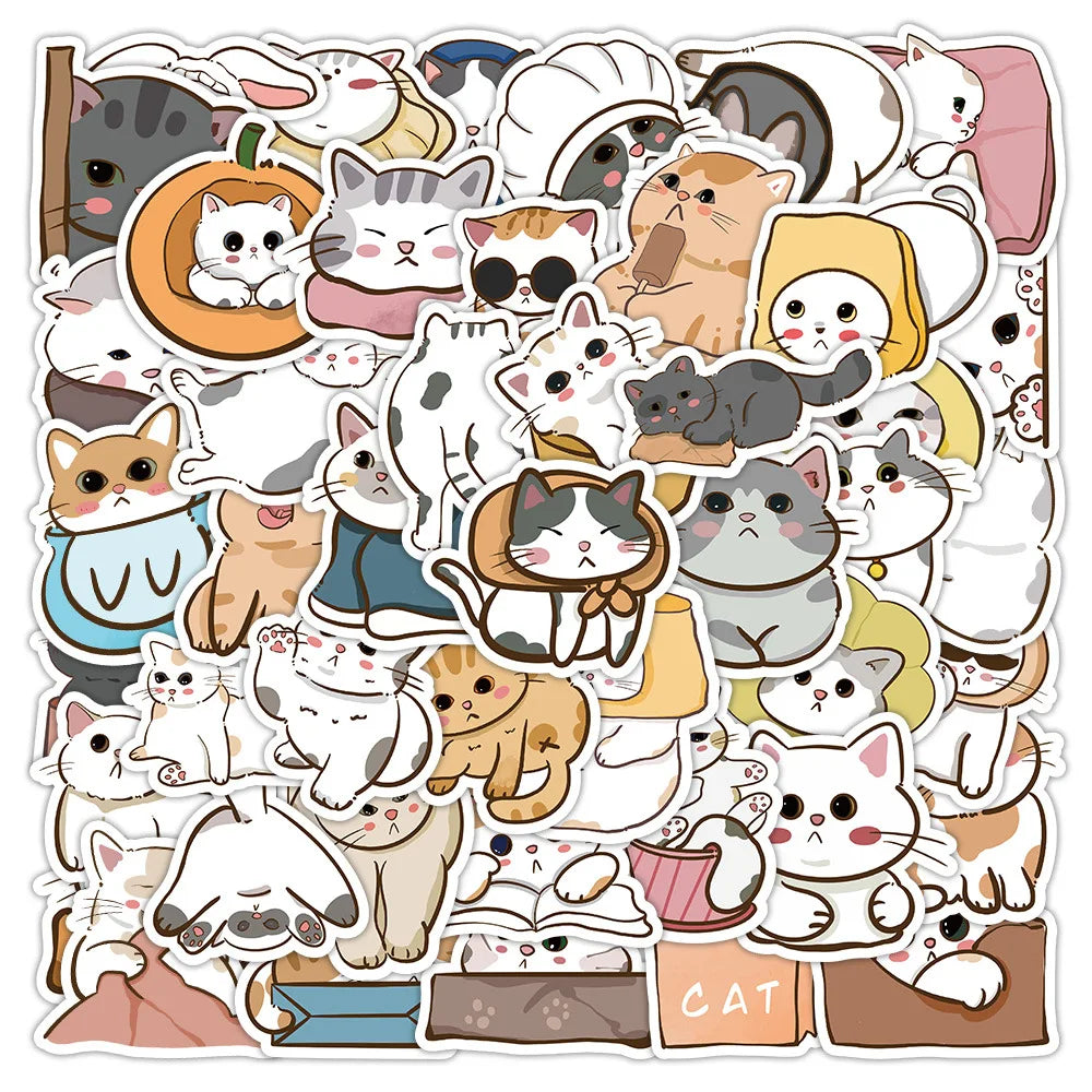 10/30/60PCS Cute Cartoon Cat Stickers Animal Decals DIY Diary Notebook Laptop Car Suitcase Phone Decoration PVC Waterproof Toys