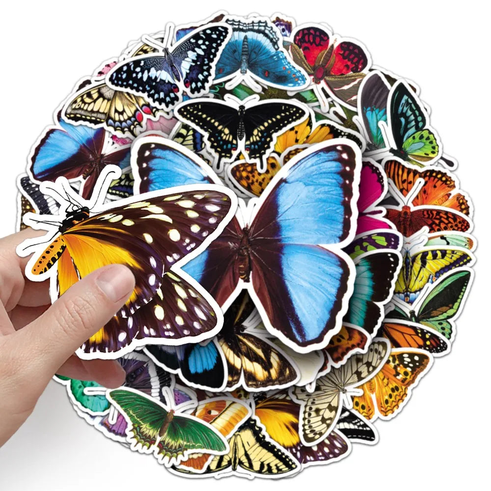 10/50Pcs Natural Creature Colorful Butterfly Stickers for Kids Toy Insect Stickers Suitcase Refrigerator Luggage Phone Case