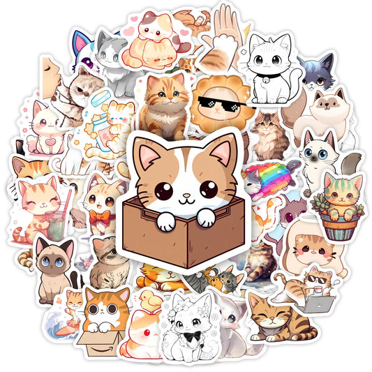 Kawaii Cute Cartoon Cat Stickers Funny Kitten DIY Toy Gift Decorative Decal for Phone Luggage Laptop Bottle Scrapbook Waterproof