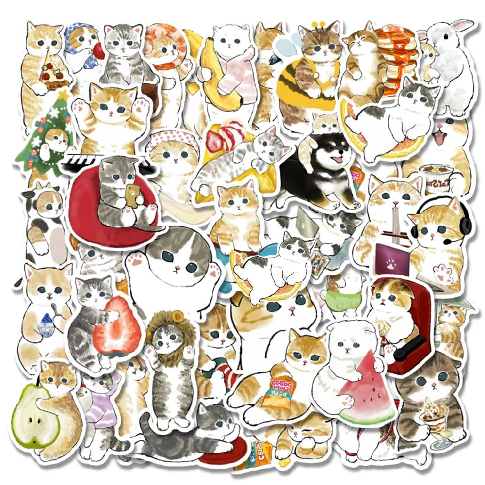 10/30/50PCS Kawaii Cartoon Cat Stickers Funny Cute Decals Decoration For Kids DIY Toys Phone Stationary Guitar Suitcase Sticker