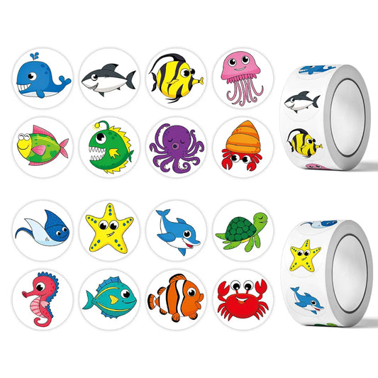 50-500pcs Cute Cartoon Marine Animal Stickers Children Reward Label Encouragement Scrapbooking Decoration Stationery Sticker