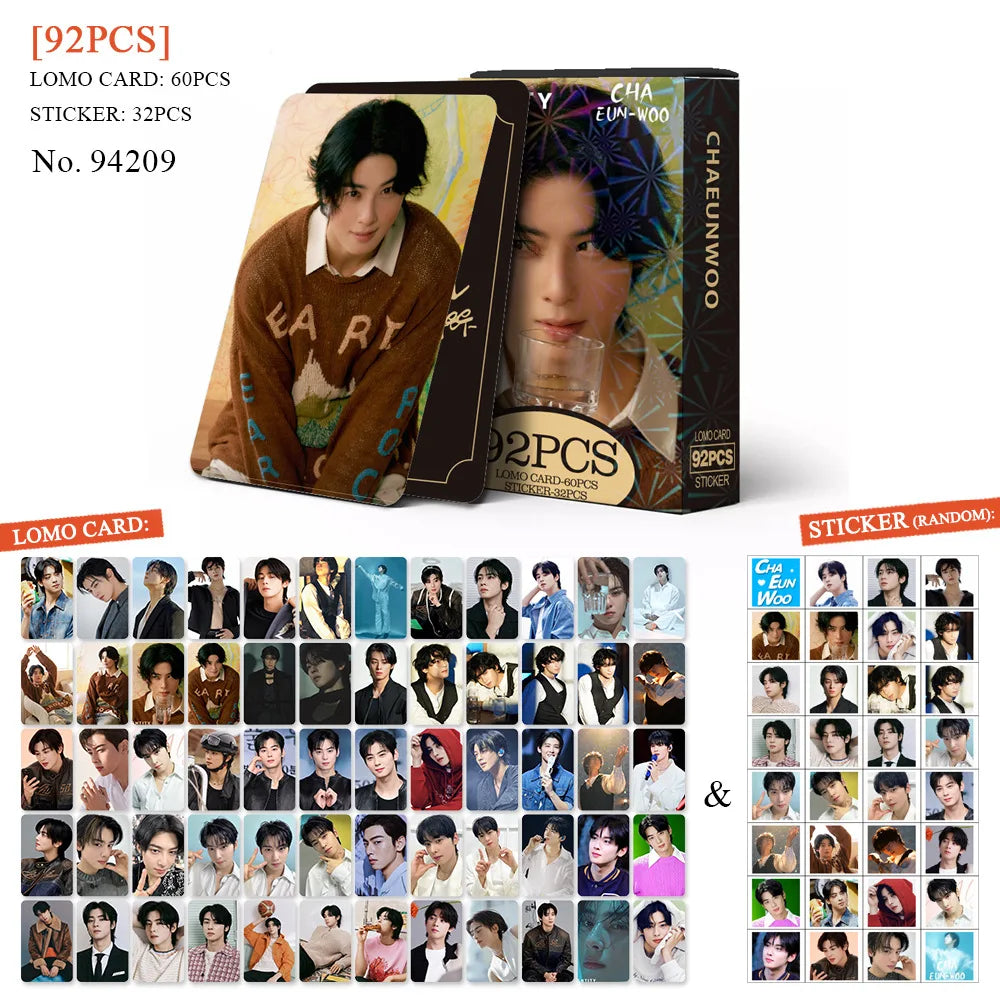 92PCS Astro Cha EunWoo Korean Singer LOMO Card Photo Card Stickers Korean Idol Fan Gift